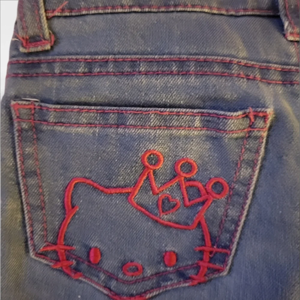 Girls Size 4 Princess Hello Kitty Jeans, Rhinestones, Embroidery Bling Boot Cut